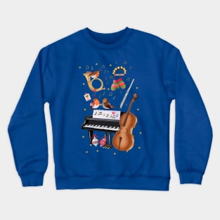 Christmas joy with singing robins and music instruments Crewneck Sweatshirt